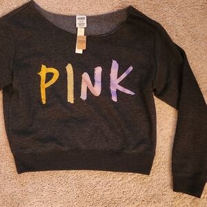 PINK Victoria's Secret Everyday Lounge Gray Off The Shoulder Sweatshirt